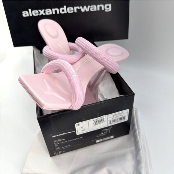Alexander Wang Julie Pink Tubular Logo Sandals Women Heeled Slides Size 41 US11 - Picture 9 of 11